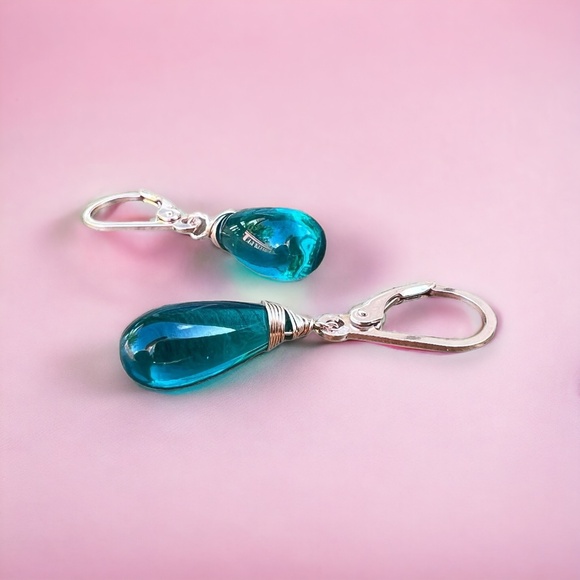 Beautiful Teal Paraiba Tourmaline Earrings 14k Rose Gold Filled - Picture 3 of 8